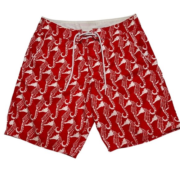 Bonobos‎ Mens Size 32 Red White Seahorse Print Lined Swim Trunks - Picture 1 of 5